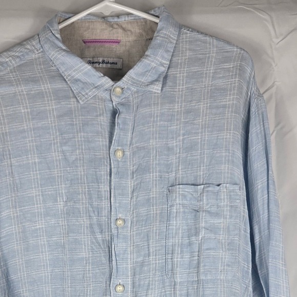 Tommy Bahama Other - Tommy Bahama Mens XXL Blue White Grid 100% Linen Long Sleeve Button Down Shirt